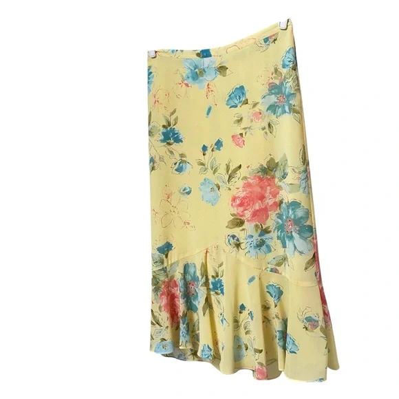 Emma James yellow summer floral stretch waistband long flare hem skirt size 14 - Picture 8 of 13